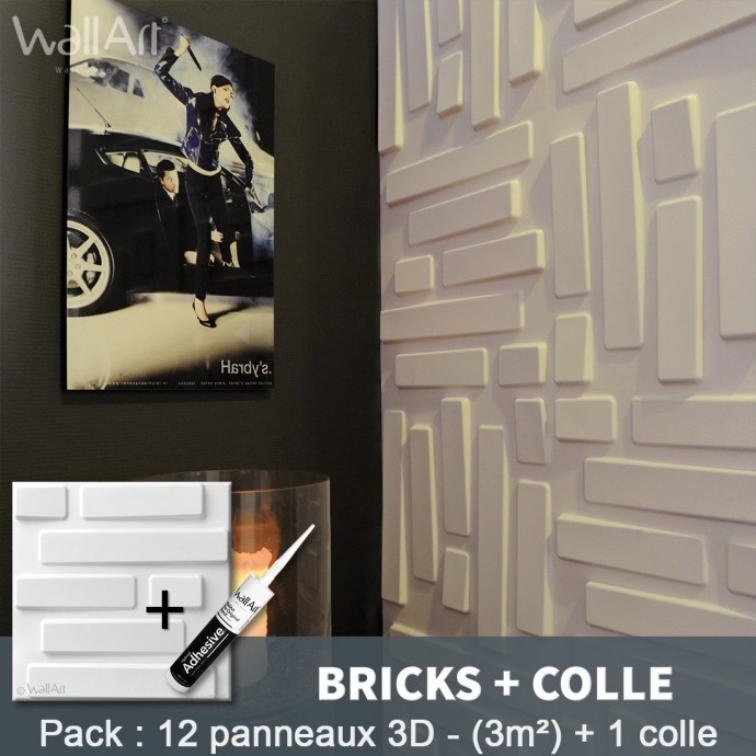 Pack Panneau Mural 3d Bricks + colle