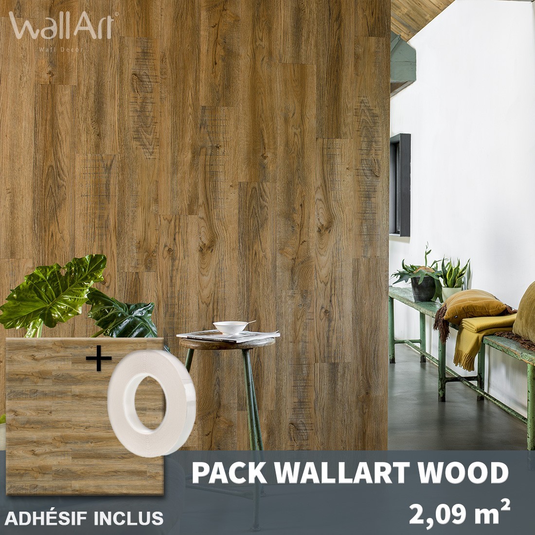 Mur en Vinyle effet Bois de Chêne blanc - 15 panneaux muraux - 2,09m²