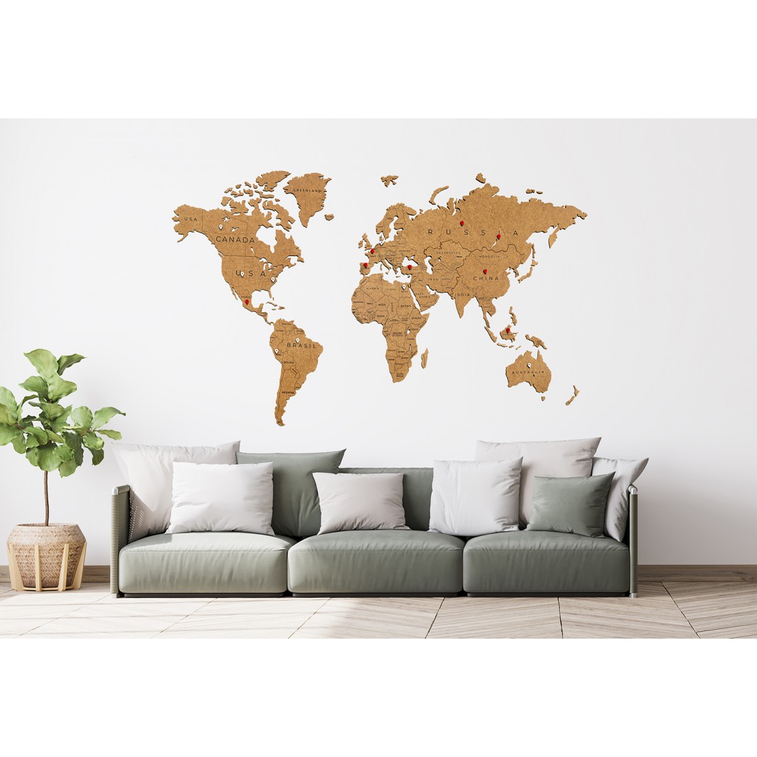 Carte du Monde en Bois avec les Pays