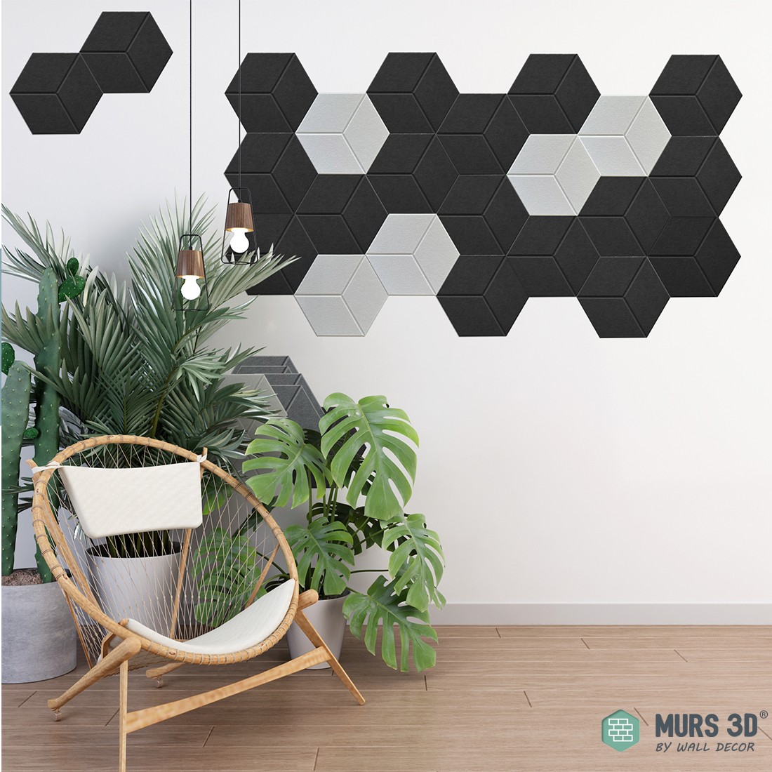 Panneaux acoustiques auto-adhésifs hexagone, mur insonorisant